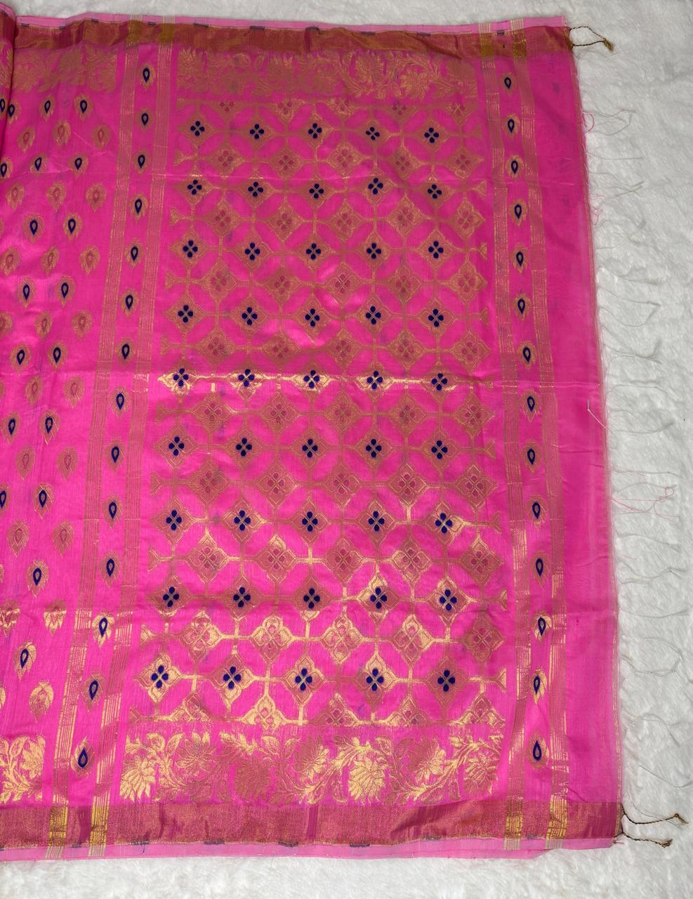 Pink fabric with a pattern on a white background