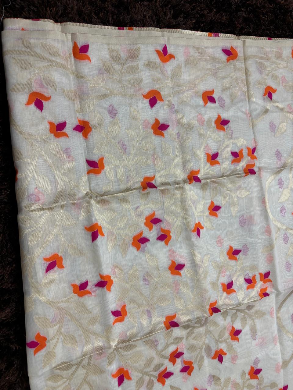 Floral-patterned fabric with colorful flowers on a brown background