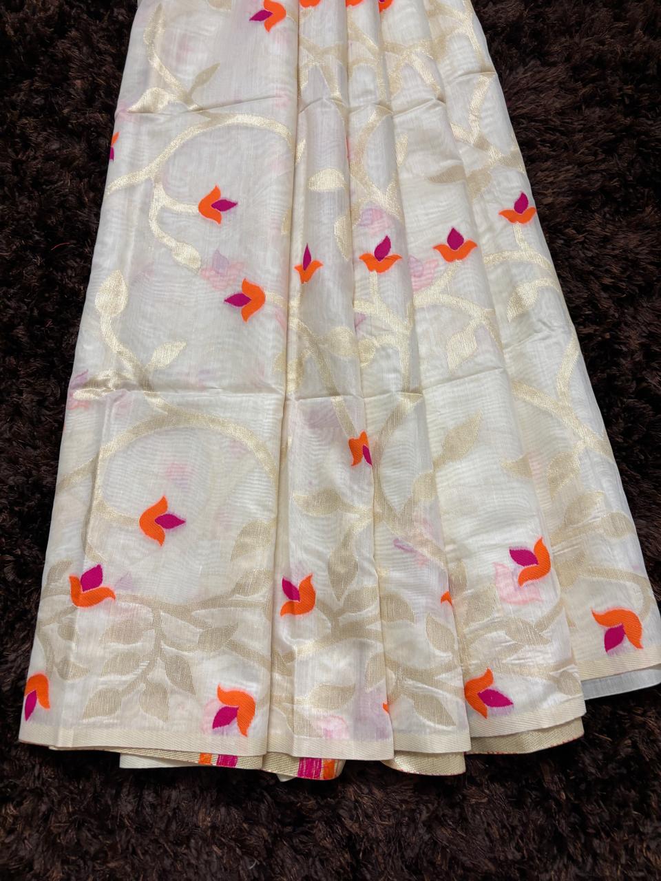 Floral-patterned fabric with colorful flowers on a brown background