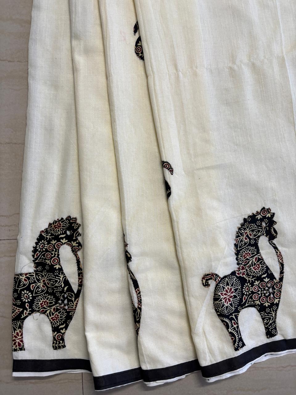 Soft Cotton linen blend handloom style saree