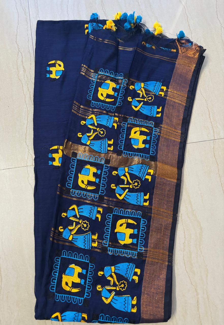 Cotton linen blend handloom style saree