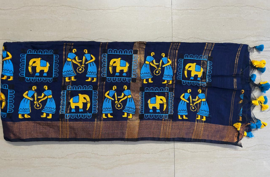 Cotton linen blend handloom style saree