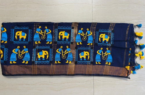 Cotton linen blend handloom style saree
