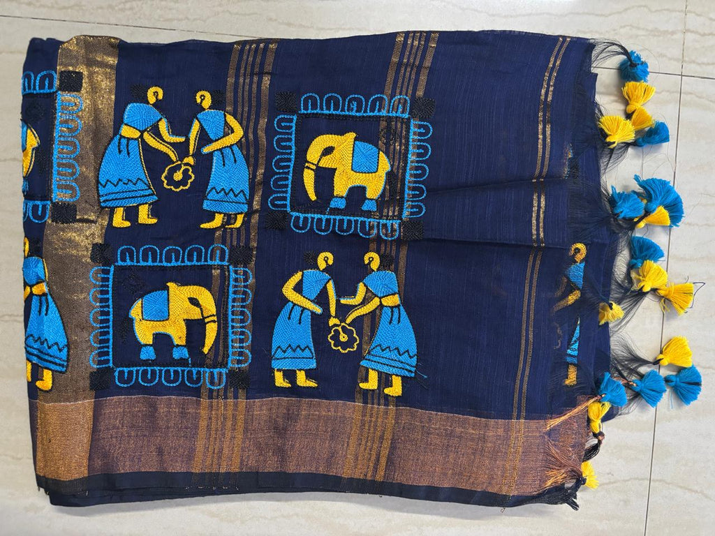 Cotton linen blend handloom style saree