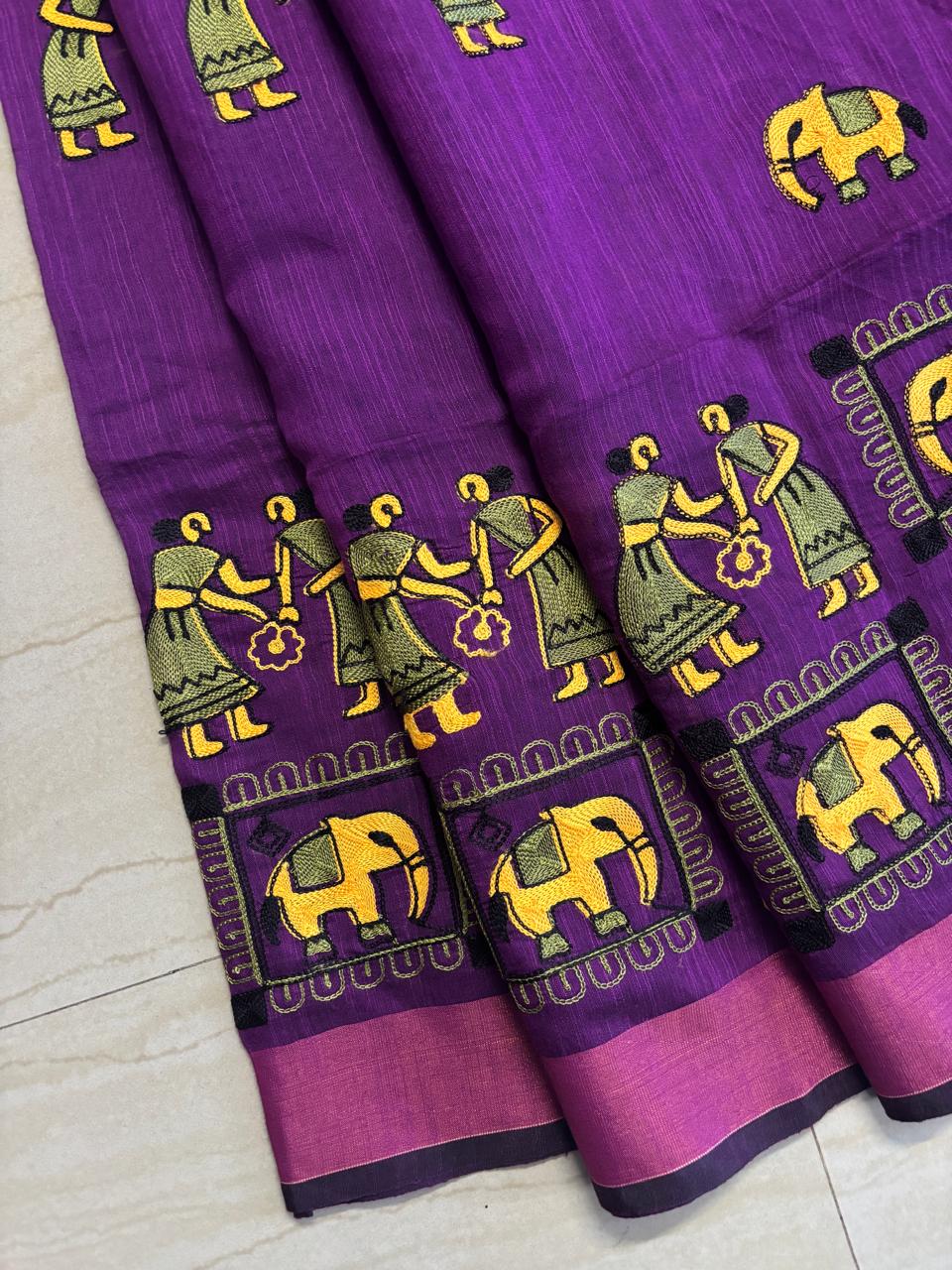 Cotton linen blend handloom style saree