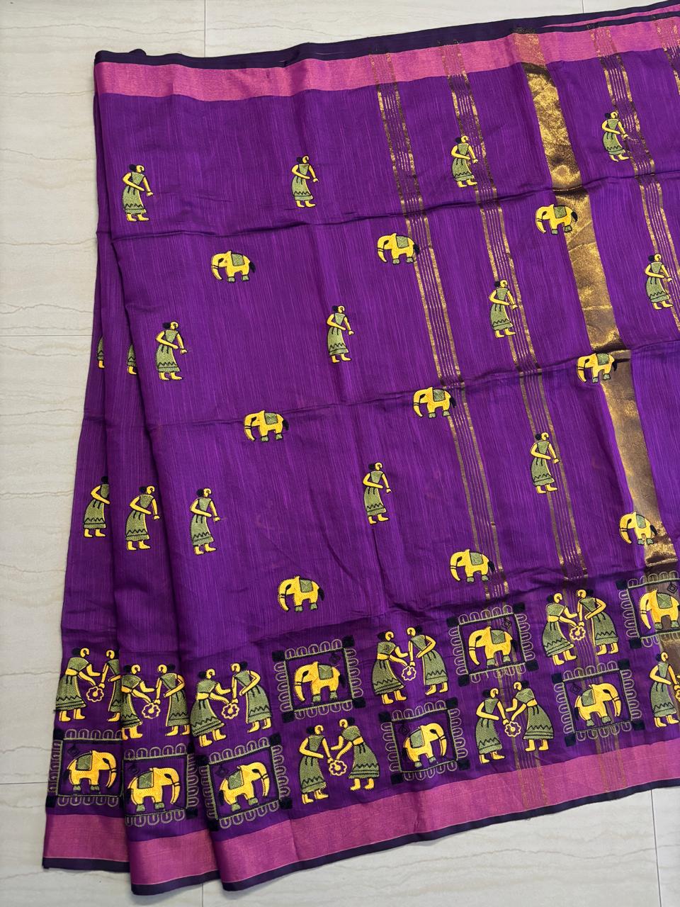 Cotton linen blend handloom style saree
