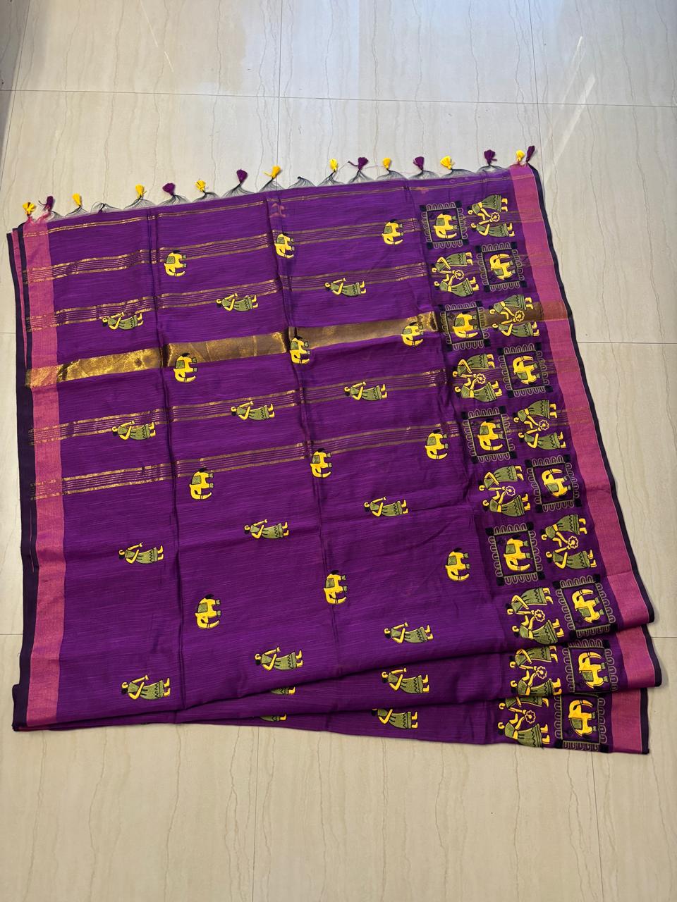Cotton linen blend handloom style saree