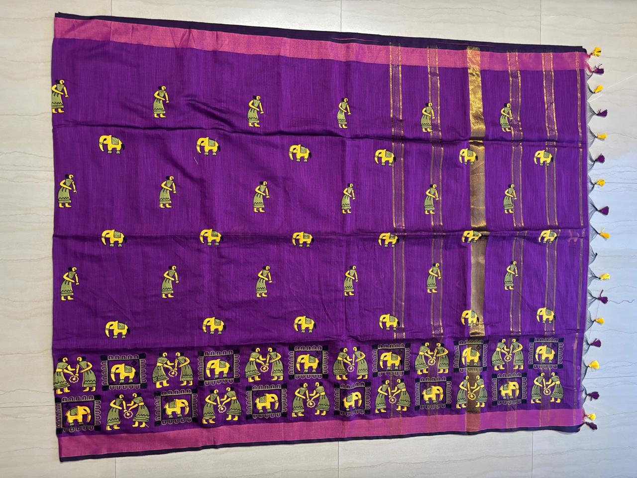 Cotton linen blend handloom style saree
