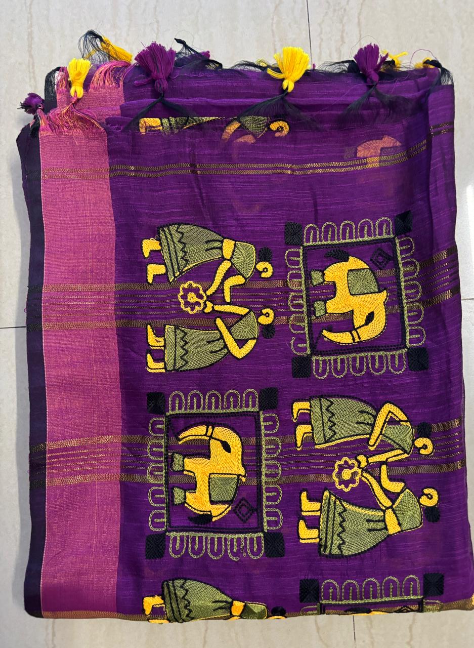 Cotton linen blend handloom style saree
