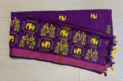 Cotton linen blend handloom style saree