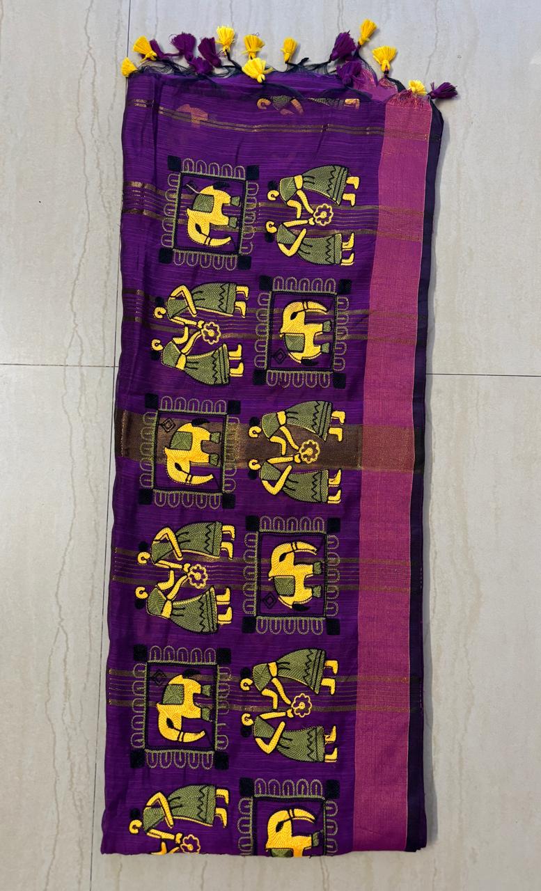 Cotton linen blend handloom style saree