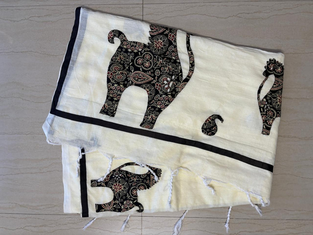 Soft Cotton linen blend handloom style saree