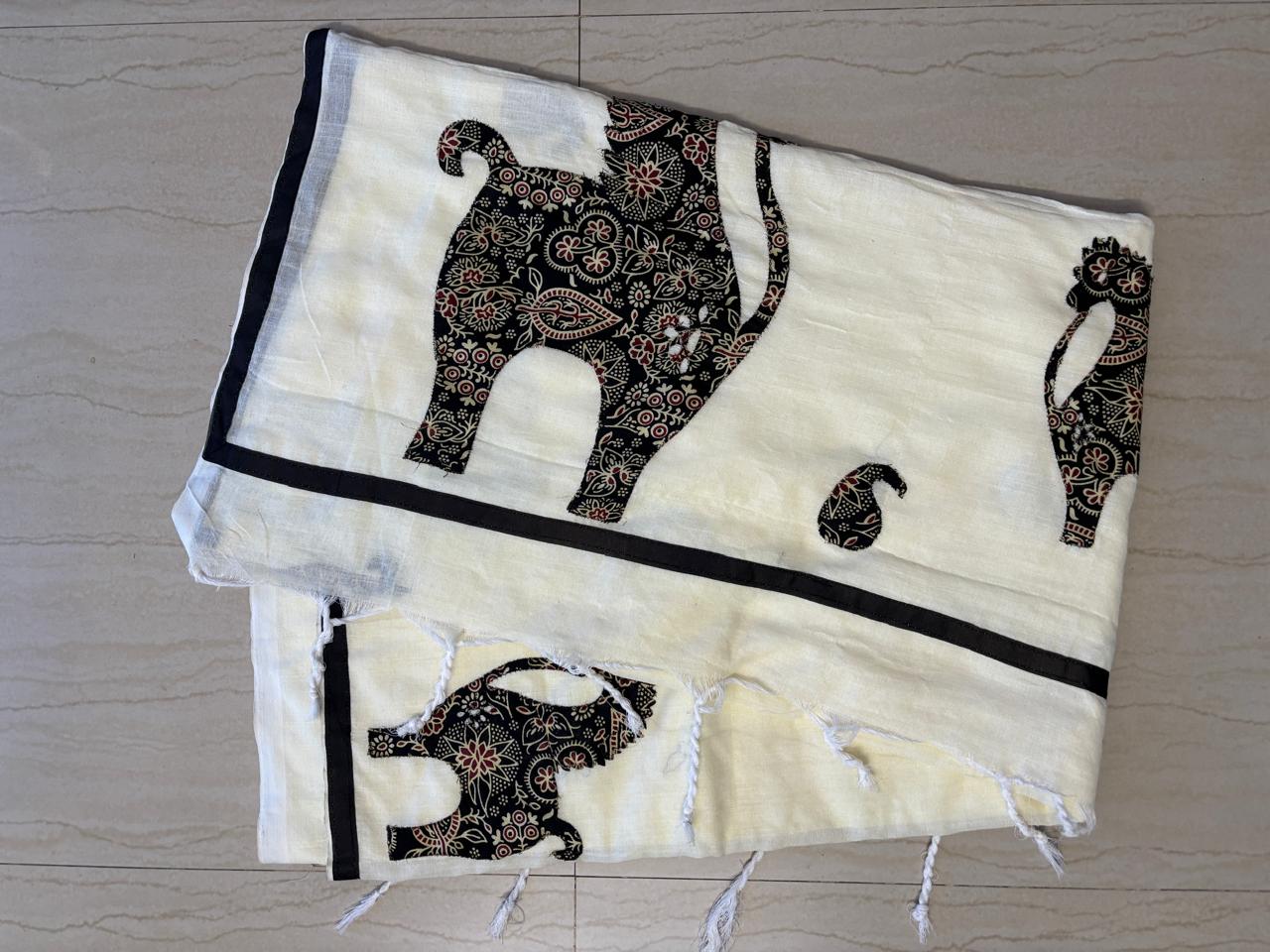 Soft Cotton linen blend handloom style saree