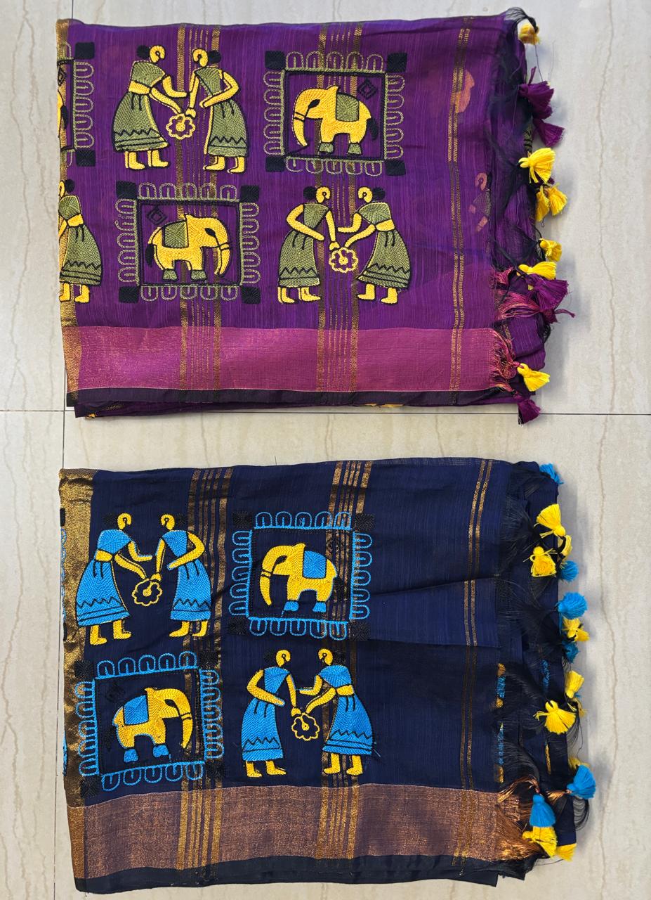 Cotton linen blend handloom style saree