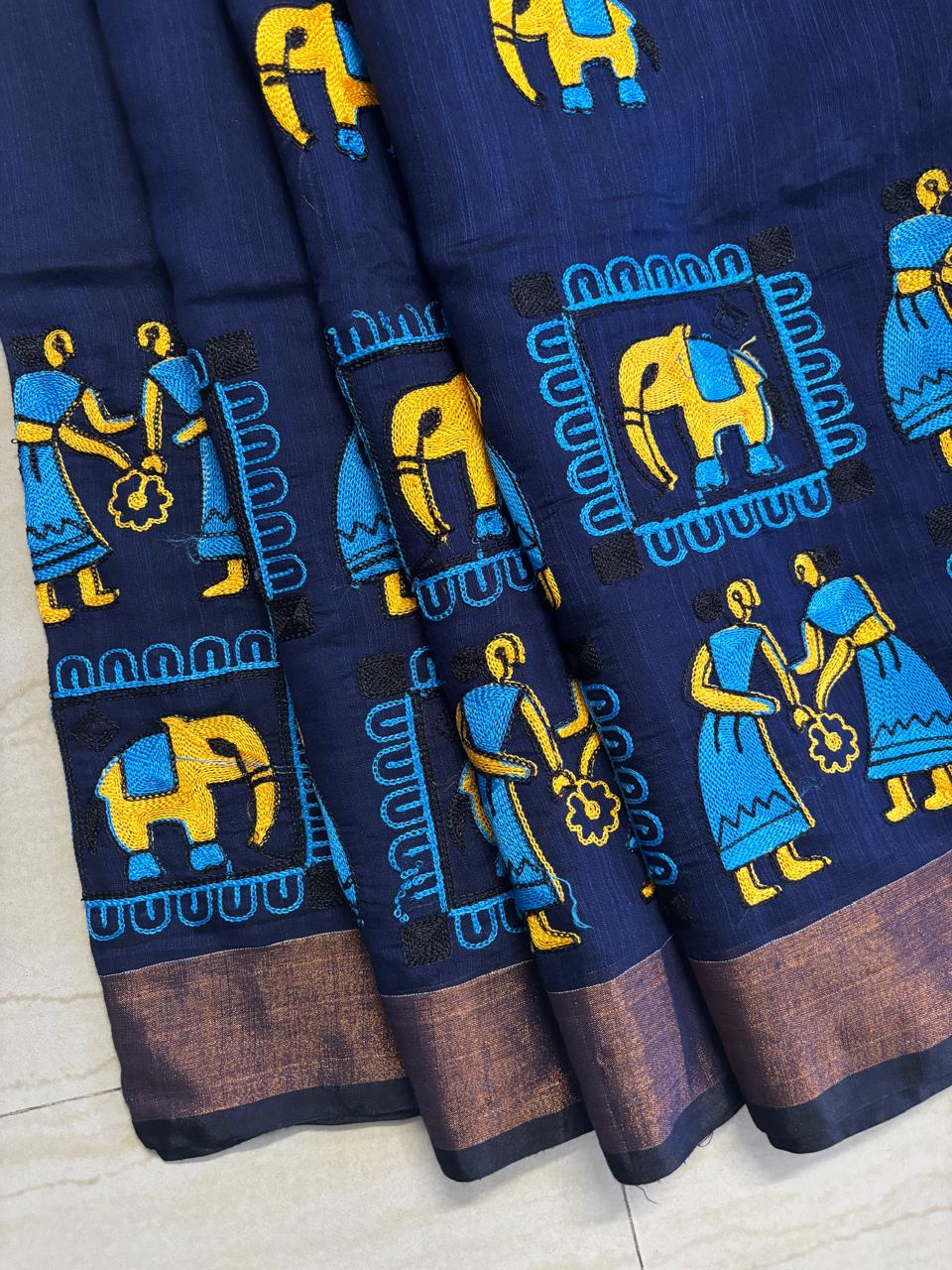 Cotton linen blend handloom style saree