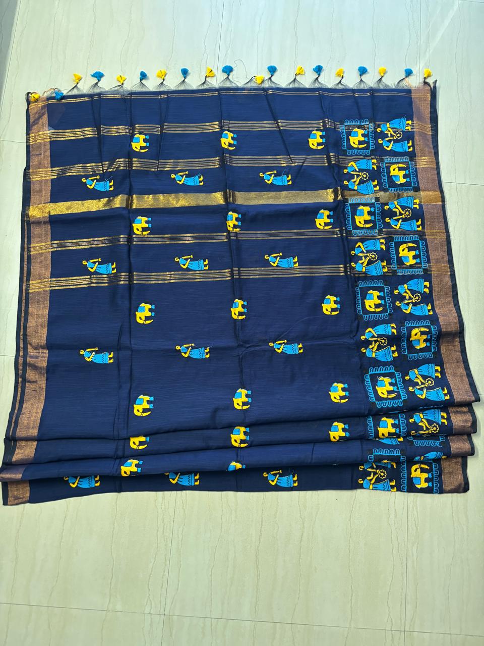 Cotton linen blend handloom style saree